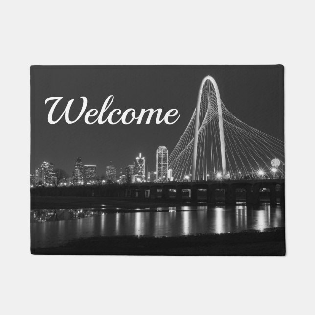 Felpudo Dallas Bridge View Grayscale Welcome Doormat (Anverso)