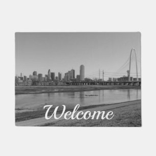 Felpudo Dallas Skyline Grayscale Welcome Doormat