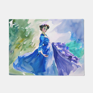 Felpudo Dama con vestido azul - Pintura de color de agua