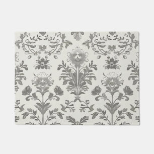 Felpudo Damascado Floral Blanco Victoriano Vintage