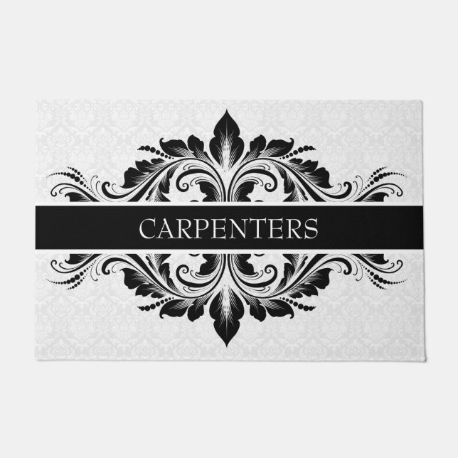 Felpudo Damasco Blanco Y Lazo Floral Negro (Anverso)