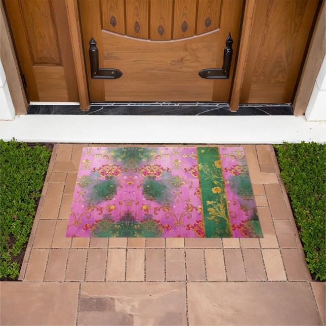 Felpudo Damasco de grunge rosado salvaje - Doormat, Rug (Exterior)