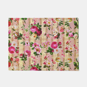 Felpudo Damasco de rosas rosadas color dorado vintage