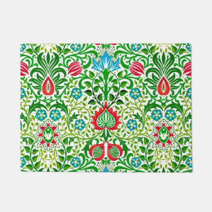 Felpudo Damasco floral jacobeo, rojo verde y coral