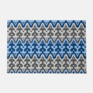 Felpudo Damasco marroquí de ikat, azul y gris / gris