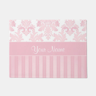 Felpudo Damasco y rayas rosados personalizados bonito