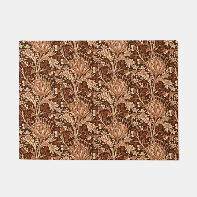 Felpudo Damask de William Morris, marrón y beige (Anverso)