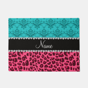 Felpudo Dámaso de color turquesa de leopardo rosa