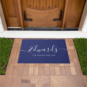 Felpudo Dark Blue Modern Script Personalizado Doormat