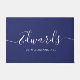 Felpudo Dark Blue Modern Script Personalizado Doormat