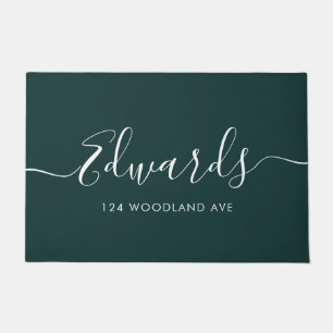 Felpudo Dark Green Modern Script Personalizado Doormat