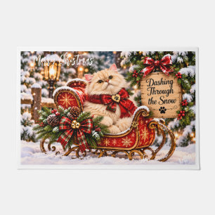 Felpudo Dashing Through the Snow   Gata de Navidad Alfombr