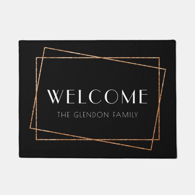 Felpudo Deco de arte de marco negro y dorado (Anverso)