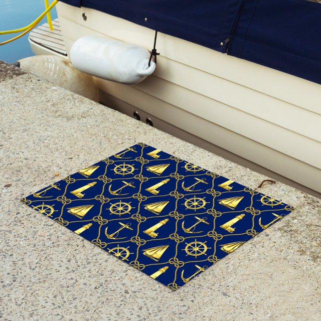 Felpudo Decoración costera Oro Náutico y Azul marino (Subido por el creador)