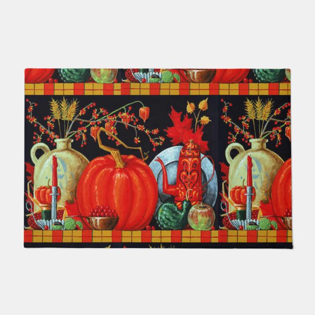 Felpudo Decoración de calabaza de pintura antigua de otoño (Anverso)