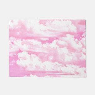 Felpudo Decoración de nubes felices de color rosa bebé