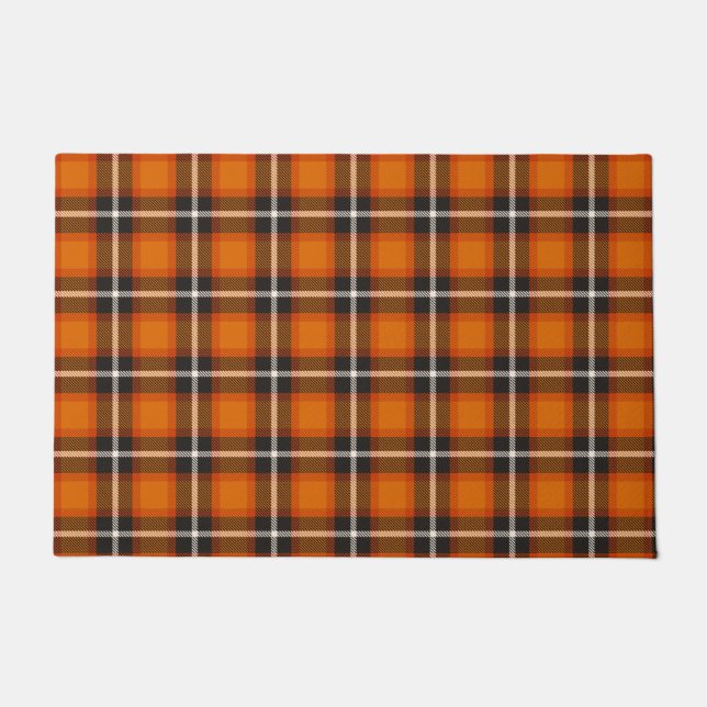 Felpudo Decoración de otoño Naranja Tartán Classic Plaid (Anverso)