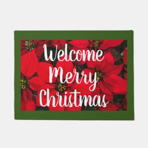 Felpudo Decoración navideña de bienvenida a Poinsettia