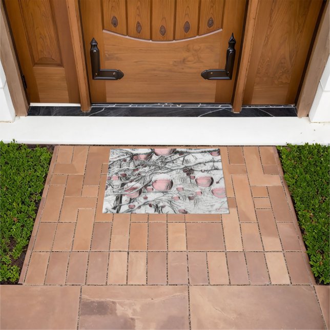 Felpudo Decoraciones navideñas antiguas en árboles nevados (Exterior)