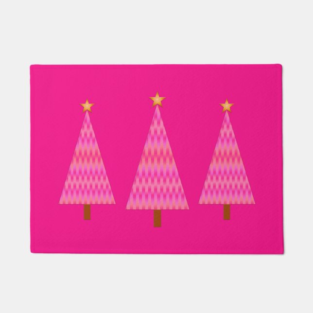 Felpudo Deep Pink Ombre Retro Moderno Árboles de Navidad P (Anverso)
