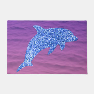 Felpudo Delfín Purpurina Azul En Mar Rosa Y Púrpura