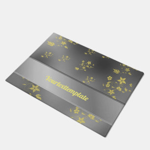 Felpudo Delicada plata asiática, plantilla de texto dorado