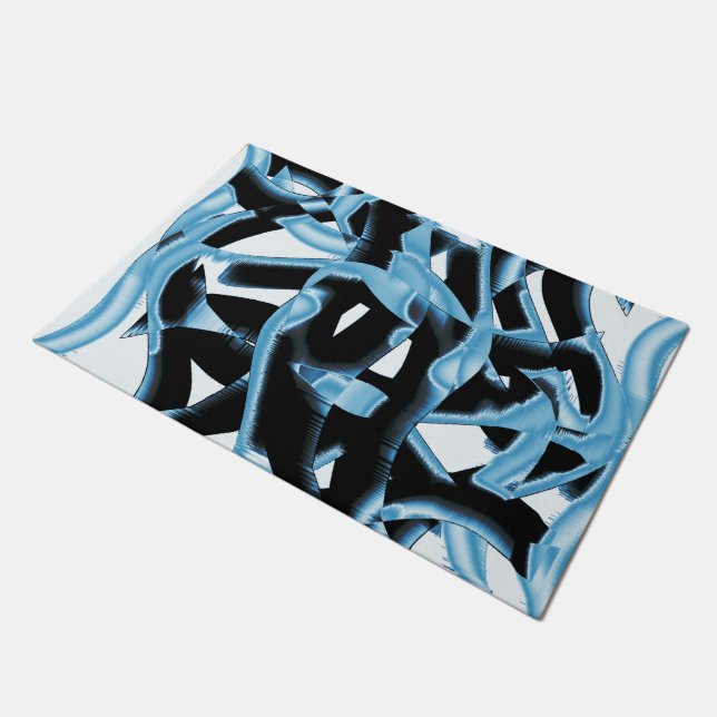 Felpudo Desechos o cintas azules y negros destruidos (Angular)