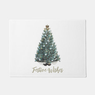 Felpudo Deseos festivos. Diseño de árbol de Navidad