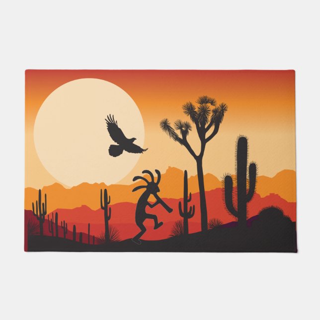 Felpudo Desierto del suroeste Sun Kokopelli Doormat (Anverso)