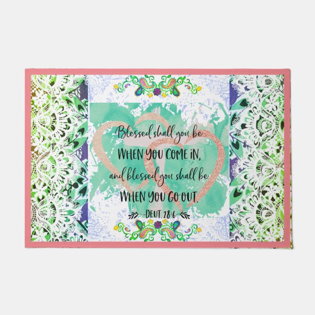 Felpudo Deuteronomio "bendecido" 28:6 encaje de fondo (Anverso)