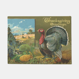 Felpudo Día de Acción de Gracias Vintage, pavo en la granj