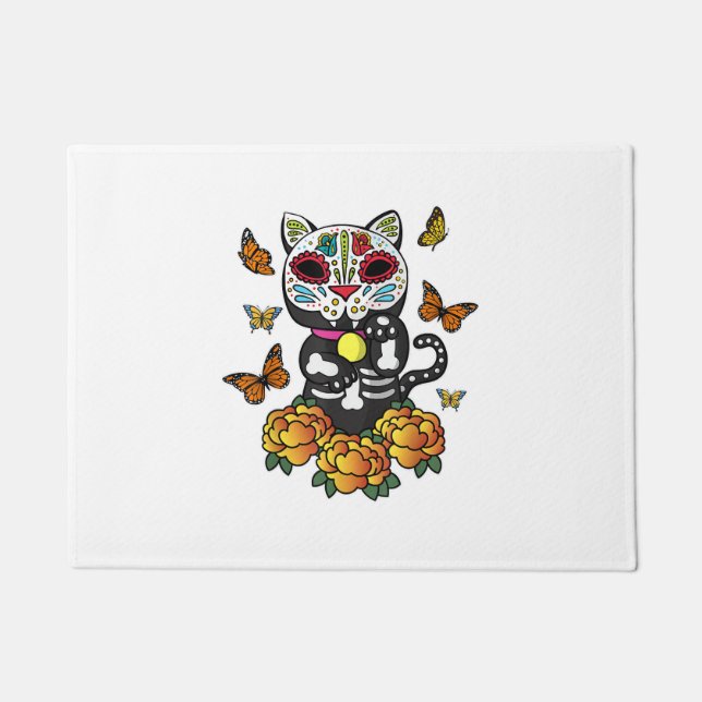 Felpudo Dia de los Muertos Monarch Butterfly Sugar Skull C (Anverso)