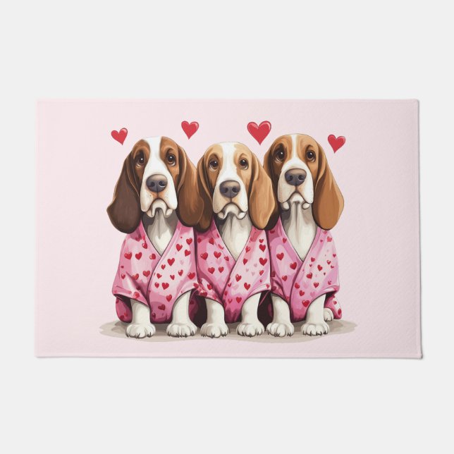 Felpudo Día de San Valentín Basset Hound Dogs (Anverso)