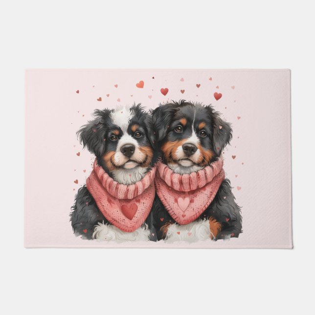Felpudo Día de San Valentín Bernese Mountain Dogs (Anverso)