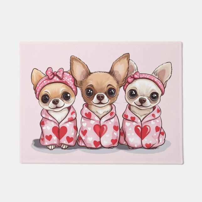 Felpudo Día de San Valentín Chihuahua Dogs (Anverso)