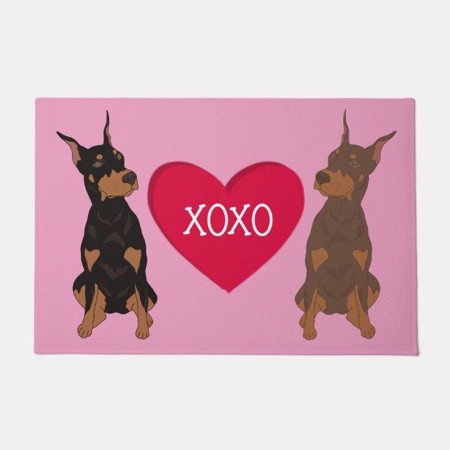 Felpudo Día de San Valentín Doberman Pinscher (Anverso)