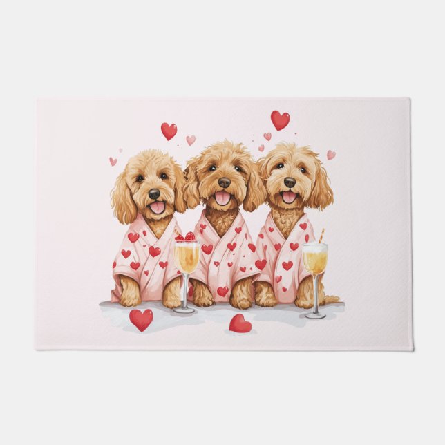 Felpudo Día de San Valentín Goldendoodle Dogs (Anverso)
