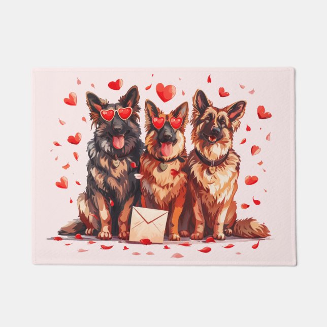 Felpudo Día de San Valentín Perros Pastor Alemán (Anverso)