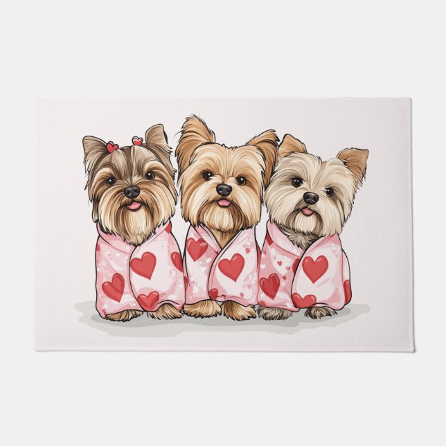 Felpudo Día de San Valentín Perros Yorkshire Terrier (Anverso)