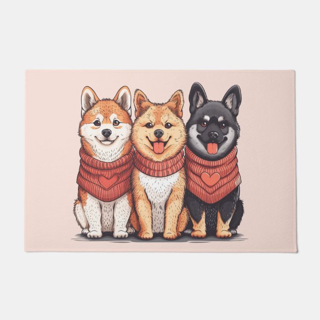 Felpudo Día de San Valentín Shiba Inu Dogs (Anverso)