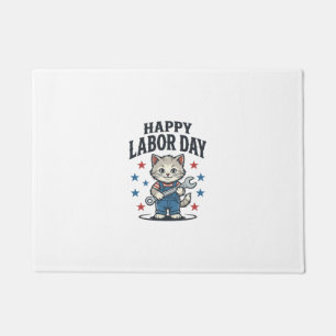 Felpudo Día Feliz del Trabajo Gato Trabajador Patriótico D