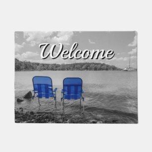 Felpudo Día Perfecto En El Lago Grayscale Welcome Doormat