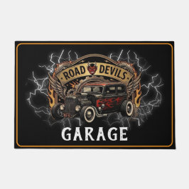 Felpudo Diablos de la carretera Garage Hotrod Negro Llamas