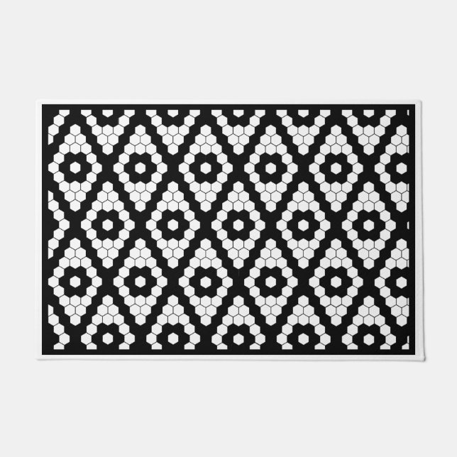 Felpudo Diamante Black and White Modern Faux Hex Tile (Anverso)