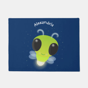 Felpudo Dibujo animado de luciérnaga verde linda