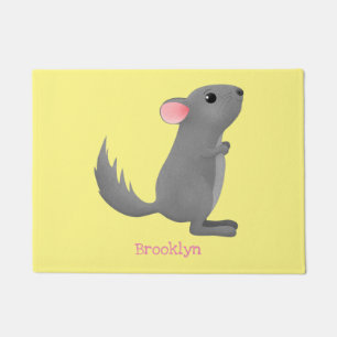 Felpudo Dibujo de chinchilla gris lindo en estilo caricatu