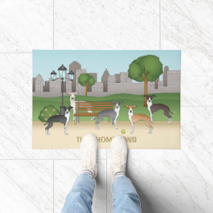 Felpudo Dibujo de perros Italian Greyhound lindos en un pa