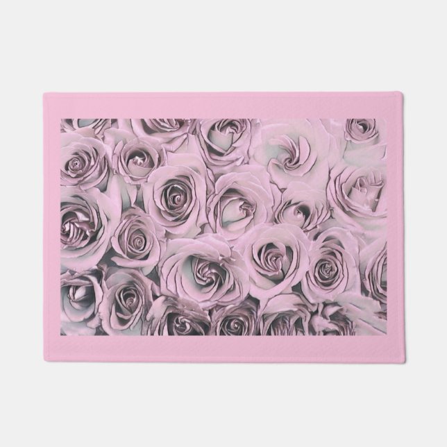 Felpudo Dibujo de rosas rosadas Cubierta de puerta (Anverso)