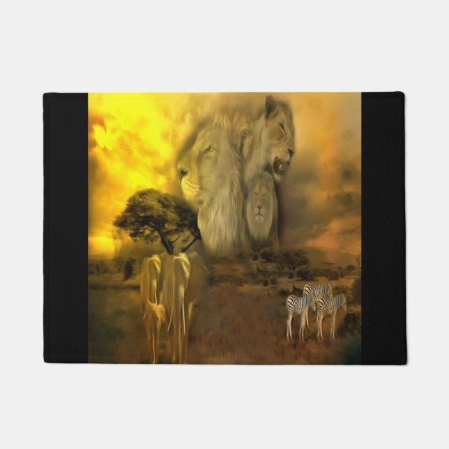Felpudo Dibujo de safari de leones (Anverso)