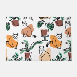 Felpudo Dibujo en línea de gatos y flores